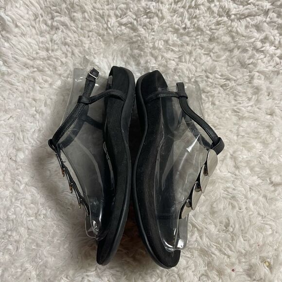VIONIC Miami Leather Black Thong Sandals Silver tone accent Orthaheel SZ9 - Picture 6 of 10